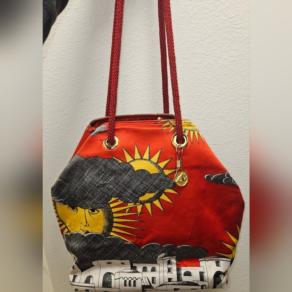 VINTAGE FORNASETTI MADE IN ITALY MILANO ARTSY COLORFUL SUN LANDSCAPE PURSE BAG - Picture 10 of 16
